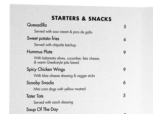 The Tin Hat menu detail - salads