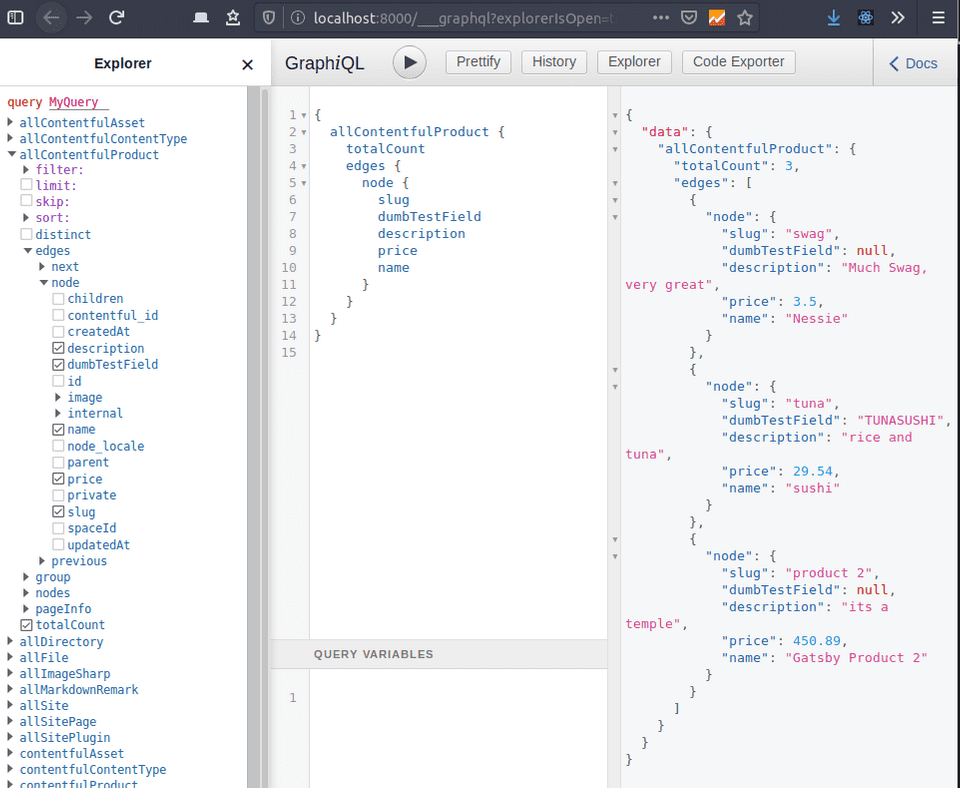 Contentful GraphiQL query